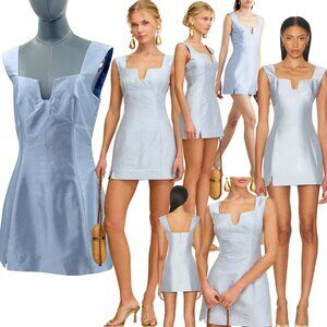 🆕 CULT GAIA 🧿 NWOT Marizia Silk-Dupioni Mini Dress, Coastal Blue - Sz US 6